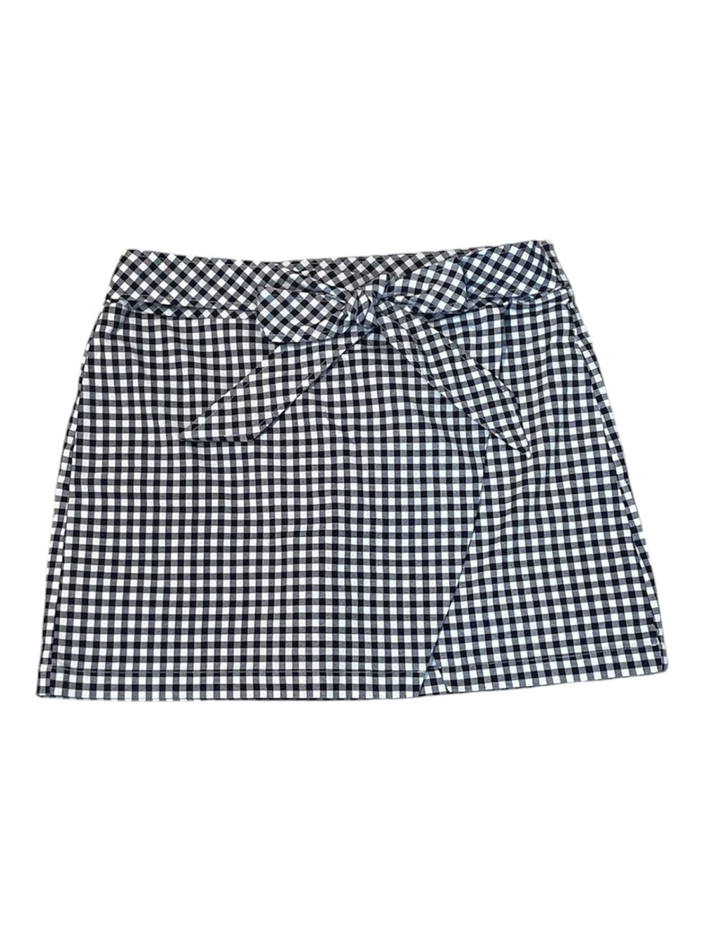 Crown & Ivy Black & White Gingham Tie-Front Mini Skort - Size 12 - Picture 2 of 5
